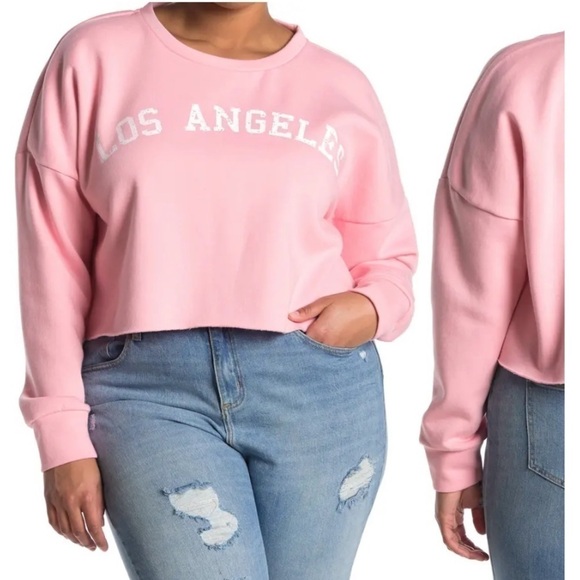 NWT Abound Pink Cropped Los Angeles Sweatshirt Plus - Picture 1 of 4